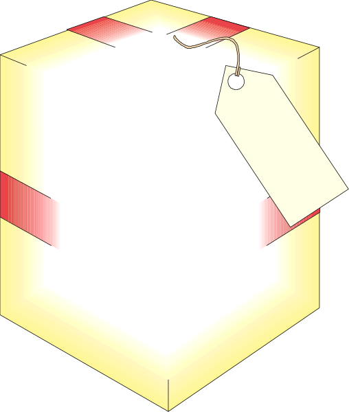 The image shows a tag hanging from an unseen object with no visible content inside it against a black background.