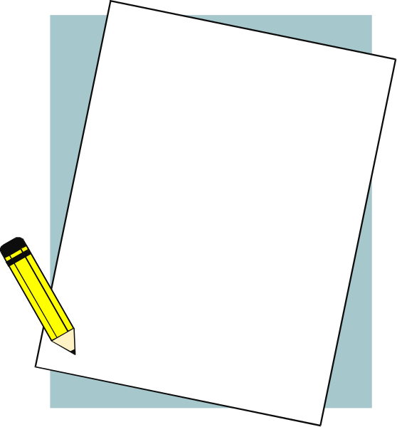 The image shows a blank piece of paper on top of an easel with pencil beside it against a blue background.