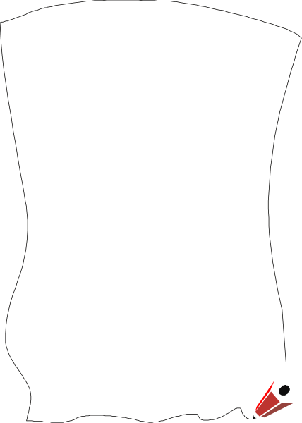 The image shows a black silhouette of an object with red highlights on its right side against a gray background.