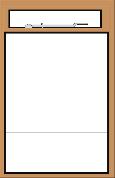 The image shows a simple whiteboard with an orange border inside of which there is no writing on it placed within what appears to be a wooden frame against a light-colored wall in front of a window that has blinds partially open, allowing natural light into the room where this scene takes place.