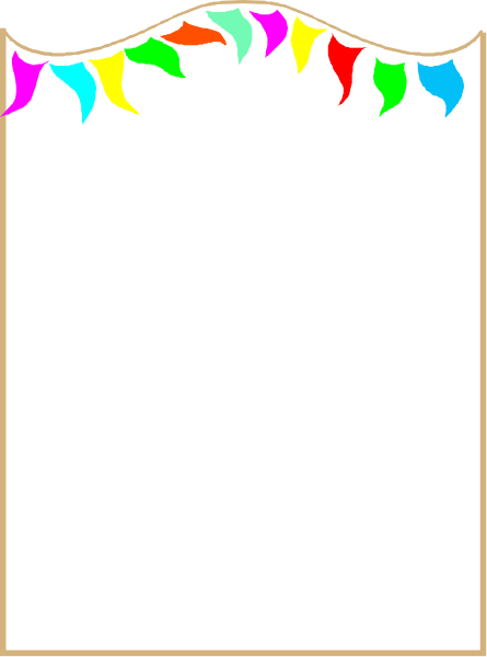 The image shows a black background with colorful streamers at top left corner forming an arch shape over what appears to be a blank space in center right of frame.