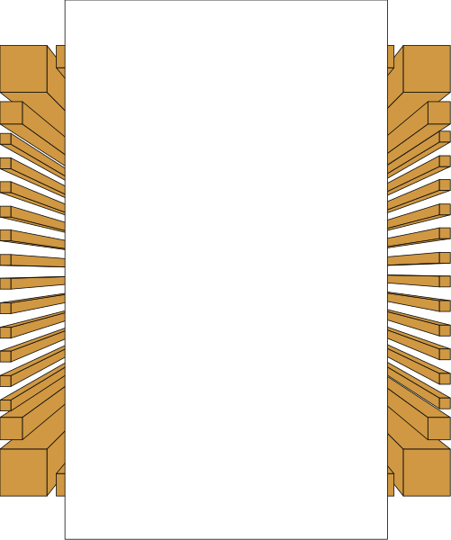 The image shows a blank white sign with an orange border inside of which there is no text or visible content within what appears to be a wooden frame structure in black and brown tones against a gray background.