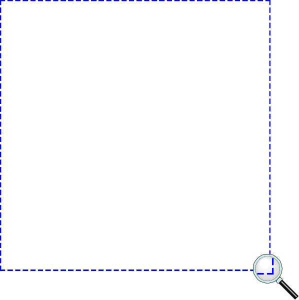 The image shows a simple black square with two white squares inside it on either side of an empty space that is outlined in blue lines within another larger rectangle also outlined by blue lines.