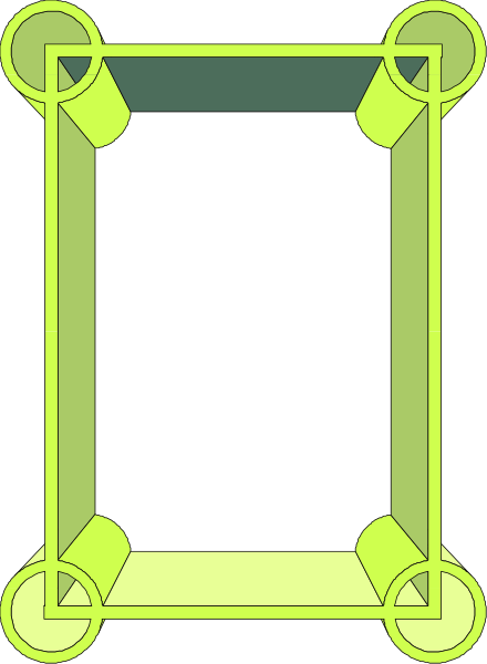 The image shows a simple line drawing of an open picture frame with two visible sides against a dark background.