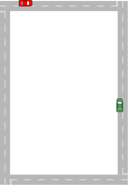 The image shows a black and white pixelated representation of an empty parking lot with two cars parked at opposite ends; there is no text present in this small clip-art picture.