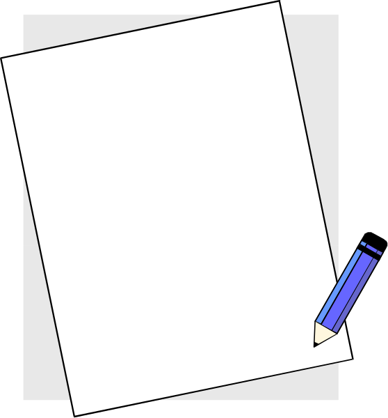 The image shows a blank piece of paper with pencil on top placed next to an ink pen lying flat against what appears to be a clipboard in front of it all set atop another sheet of white paper, suggesting that someone is about to write something down or has just finished writing and left the items there.