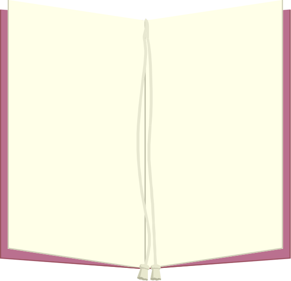 The image shows a pink open book with blank pages inside against an unseen background.