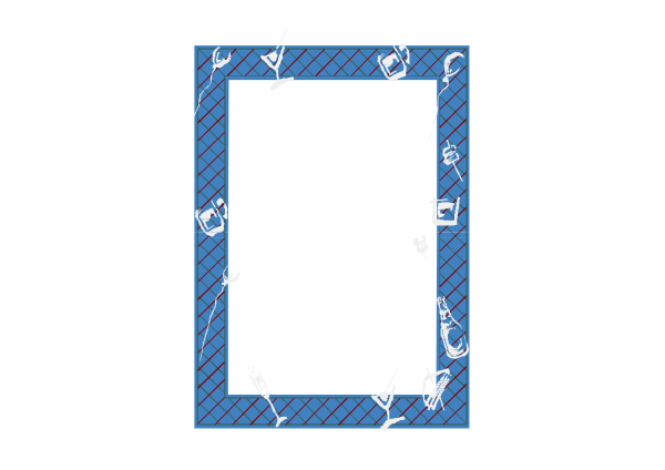 The image shows a blue square with white dots on it against a gray background.