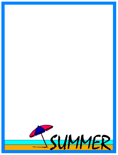The image shows a colorful beach scene with an umbrella on top of it, set against a dark blue background that resembles nighttime sky.