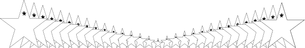 The image shows a black and white illustration of an abstract design with various shapes that resemble stars and other geometric patterns arranged in rows along what appears to be a horizontal line.