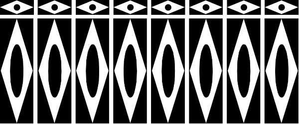The image shows a pattern with abstract shapes that resemble stylized eyes on what appears to be fabric or wallpaper.