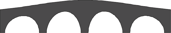 The image shows a bridge with arches overlooking water at nighttime.