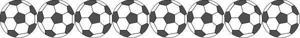 The image shows a row of soccer balls with black outlines against a gray background.