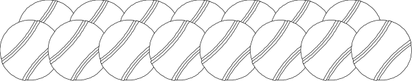 The image shows a long line of white circular shapes with black dots on them against a gray background.