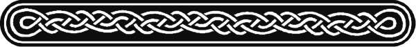 The image shows a black and white illustration of an intricate knot design with Celtic patterns on what appears to be fabric or paper background.