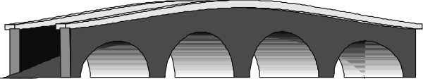 The image shows a black and white illustration of an overpass with arches on either side above what appears to be a bridge in construction below it.