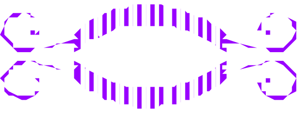 The image shows a purple banner with an intricate design on it against a grey background.