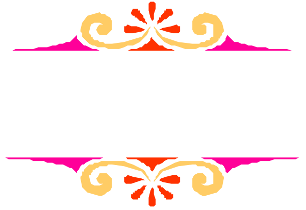 The image shows a black banner with an intricate red floral design on it against a gray background.