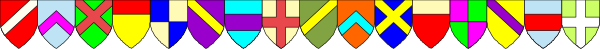 The image shows a colorful flag with various designs on it against an indistinct background that appears to be grayish in tone.