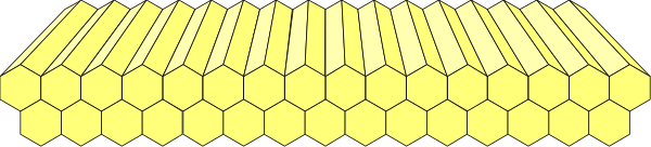 The image shows a long row of yellow hexagons on top of each other against a dark background with no visible textures or patterns in between them.