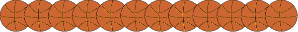 The image shows a gray background with an orange pattern that resembles basketballs arranged along its length on top of each other in descending order from left to right.