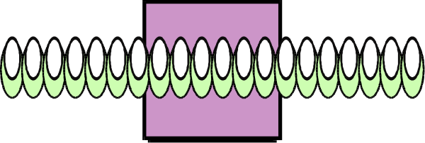 The image shows a purple square with teeth on it against a gray background.