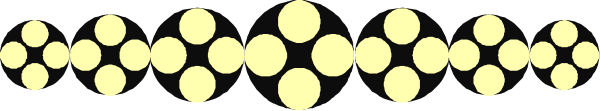 The image shows a gray background with yellow circles of varying sizes arranged along an imaginary line that cuts across it horizontally from left to right.