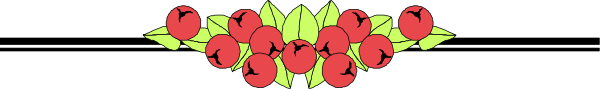 The image shows a simple line drawing of cherries with green leaves on top against a plain background.