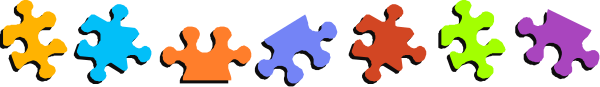 The image shows a row of colorful puzzle pieces against a grey background with no other discernible elements present.