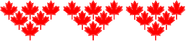 The image shows a row of red maple leafs on top of each other against a gray background with no additional context provided about their arrangement or purpose within this clip-art format.