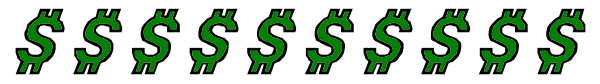 The image shows a sequence of dollar signs on a gray background with no other discernible content.