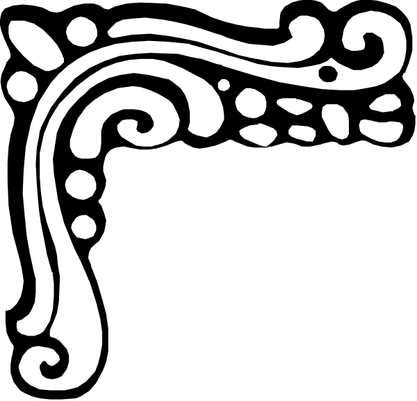 The black and white design features a decorative border with swirls on either side of an empty space that could be used for text or other content in between them.