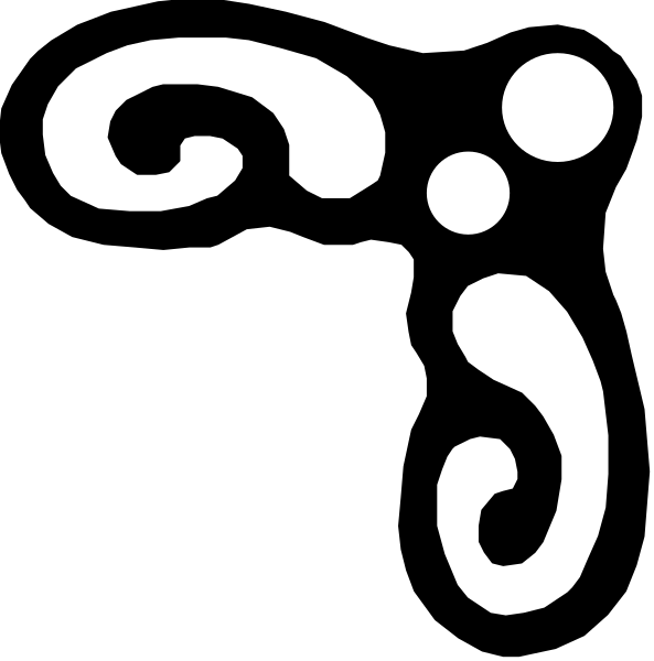 The black and white logo of a company that sells musical instruments with swirl designs on it.