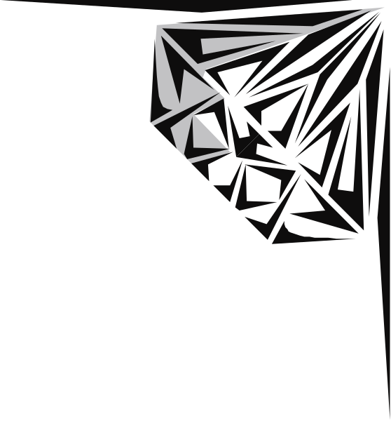 The image shows a black background with white geometric shapes resembling an abstract design on top of it.