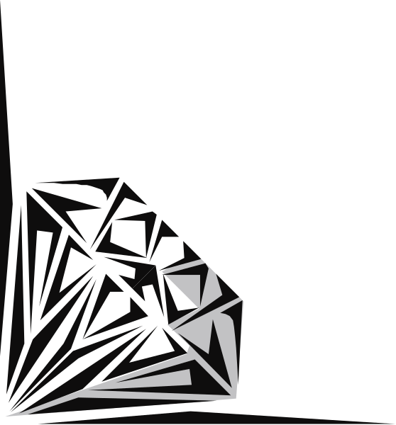 The image shows a black and white abstract design with geometric shapes resembling an ice cream cone on top of what appears to be a diamond-shaped base.