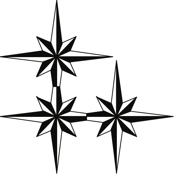 The black and white graphic features a collection of starburst shapes arranged to resemble an abstract pattern with no clear central focus; it is simple yet intricate in design.