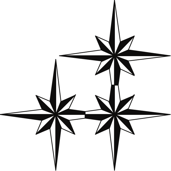 The black and white graphic features a collection of starburst shapes arranged to resemble an abstract pattern with no clear central focus.