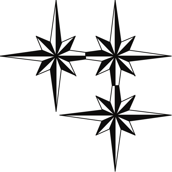 The black and white graphic features a collection of starburst shapes with varying numbers of points around their centers; there is no text present in this image.