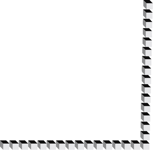 The black and white pixelated image shows a simple geometric pattern consisting of squares with rounded corners arranged to form an irregular shape resembling a stylized room corner on its side view.