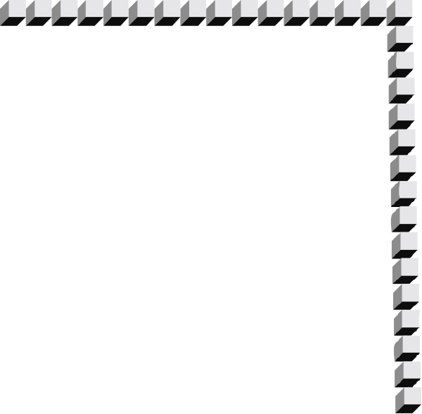 The image shows a black and white pixelated representation of an empty room with walls made up of square tiles arranged to form corners at each end.