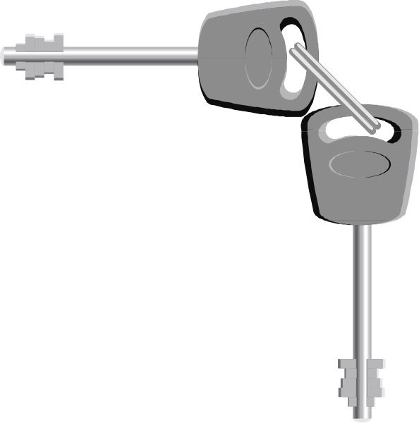 The image shows a set of three keys hanging from hooks on an otherwise black background with no other discernible details visible in this small clip-art representation.