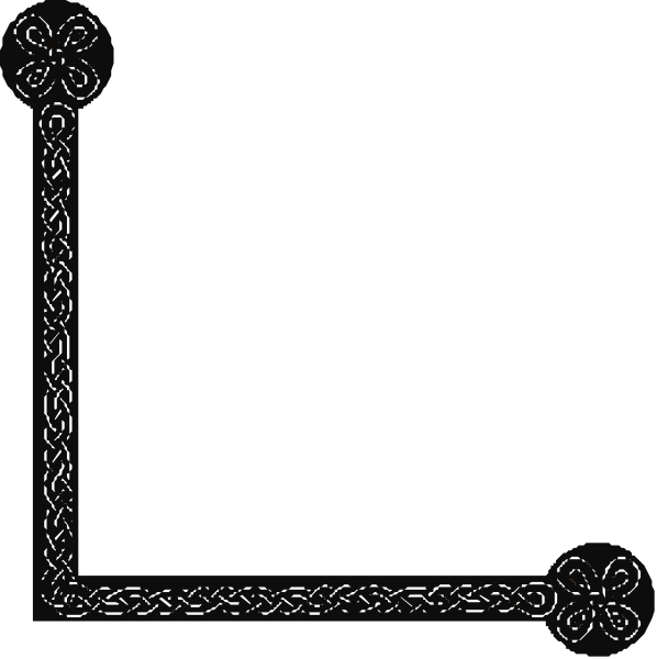 The image shows a black square with an intricate white border that resembles stained glass design elements such as crosses and flowers within it.