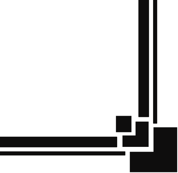 The black and white pixelated graphic shows a simple geometric structure with straight lines forming an open frame against a dark background; there is no text present in this image.
