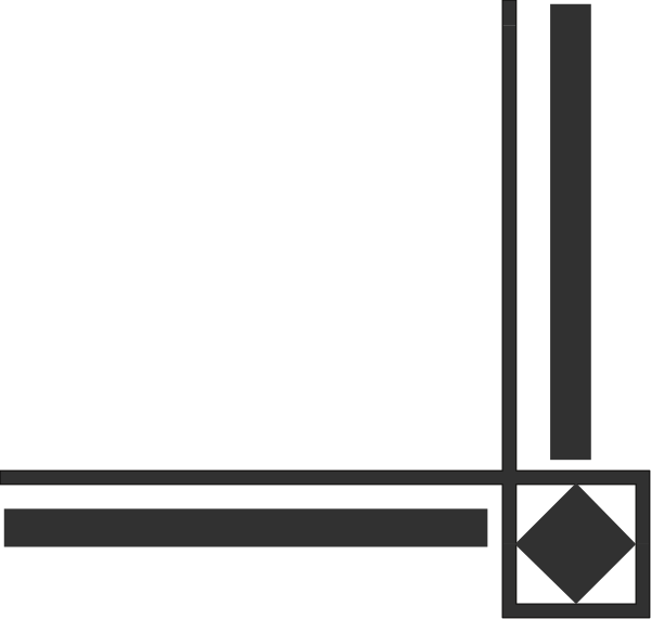 The black and white illustration shows a simple geometric design with lines forming an abstract pattern that could be interpreted as part of a larger structure or layout within which there is no specific content to identify objects, people, animals, actions, or setting.
