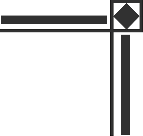 The black and white pixelated graphic shows a simple geometric design with lines forming an abstract pattern that could be interpreted as part of a larger structure or layout within which there is no specific content to identify objects, people, animals, actions, or setting.