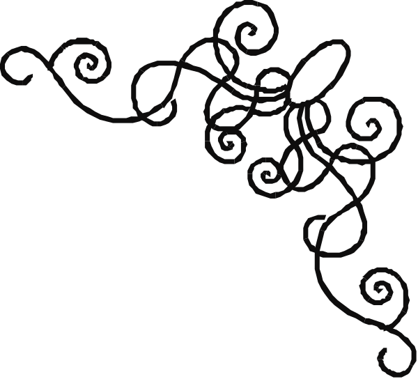 The black background features a white swirl design with an intricate pattern at its center that resembles stylized leaves or flowers.