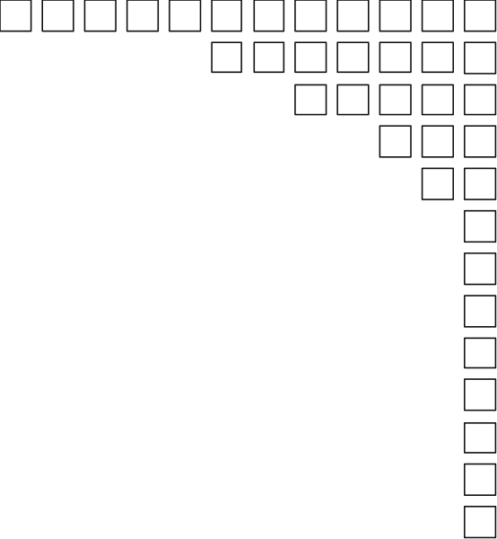 The image shows a black and white pixelated representation of an abstract shape with grid lines forming its outline against a dark background.
