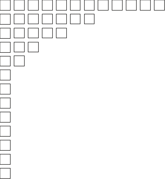 The black and white pixelated graphic shows a simple geometric shape resembling an abstract representation of a room with walls forming corners at 90-degree angles to each other in two dimensions; there is no text, color variation, action depicted, nor any objects or people present within the image itself. It appears as if it could be part of a larger puzzle due to its tiled nature and lack of contextual information about scale or setting beyond what's immediately visible.