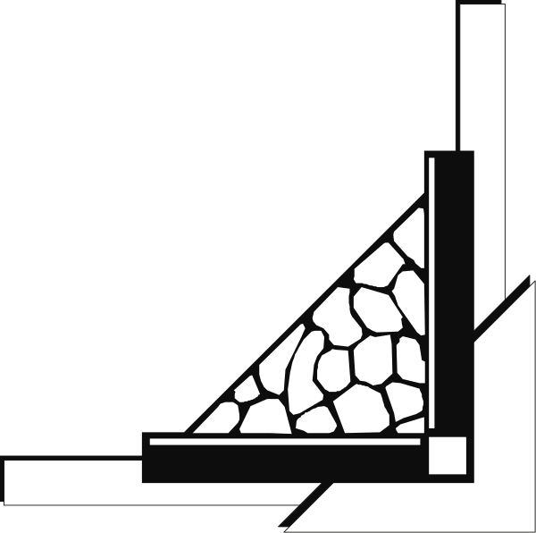 The black and white illustration shows a simple geometric representation of an architectural structure with lines forming walls that meet at corners to create rooms within it; there is no color information provided in this description as per your request.
