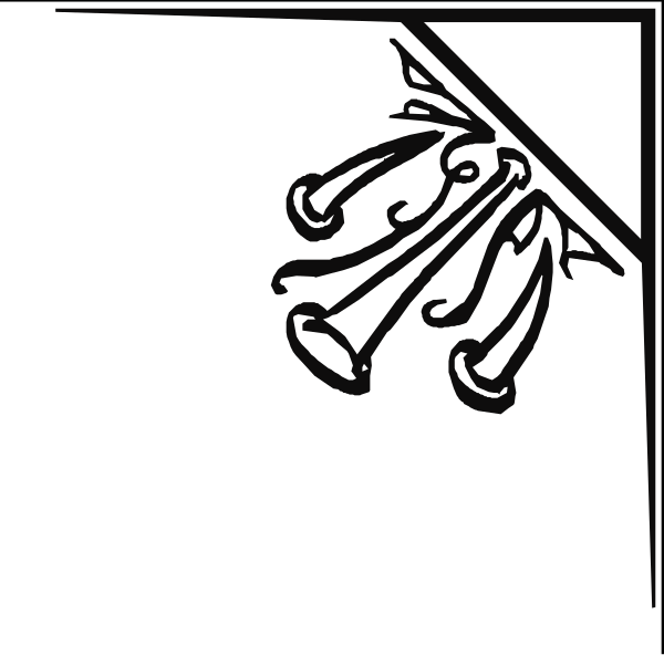 The black and white illustration shows a set of three bells with their handles pointing upwards against an unadorned background.